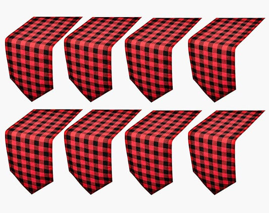 8 Pack Buffalo Check Table Runners Plaid Table Runner for Christmas Dinner, Lumberjack Party, Outdoor or Indoor Gatherings Table Home Decorations (Red & Black, 72inches)