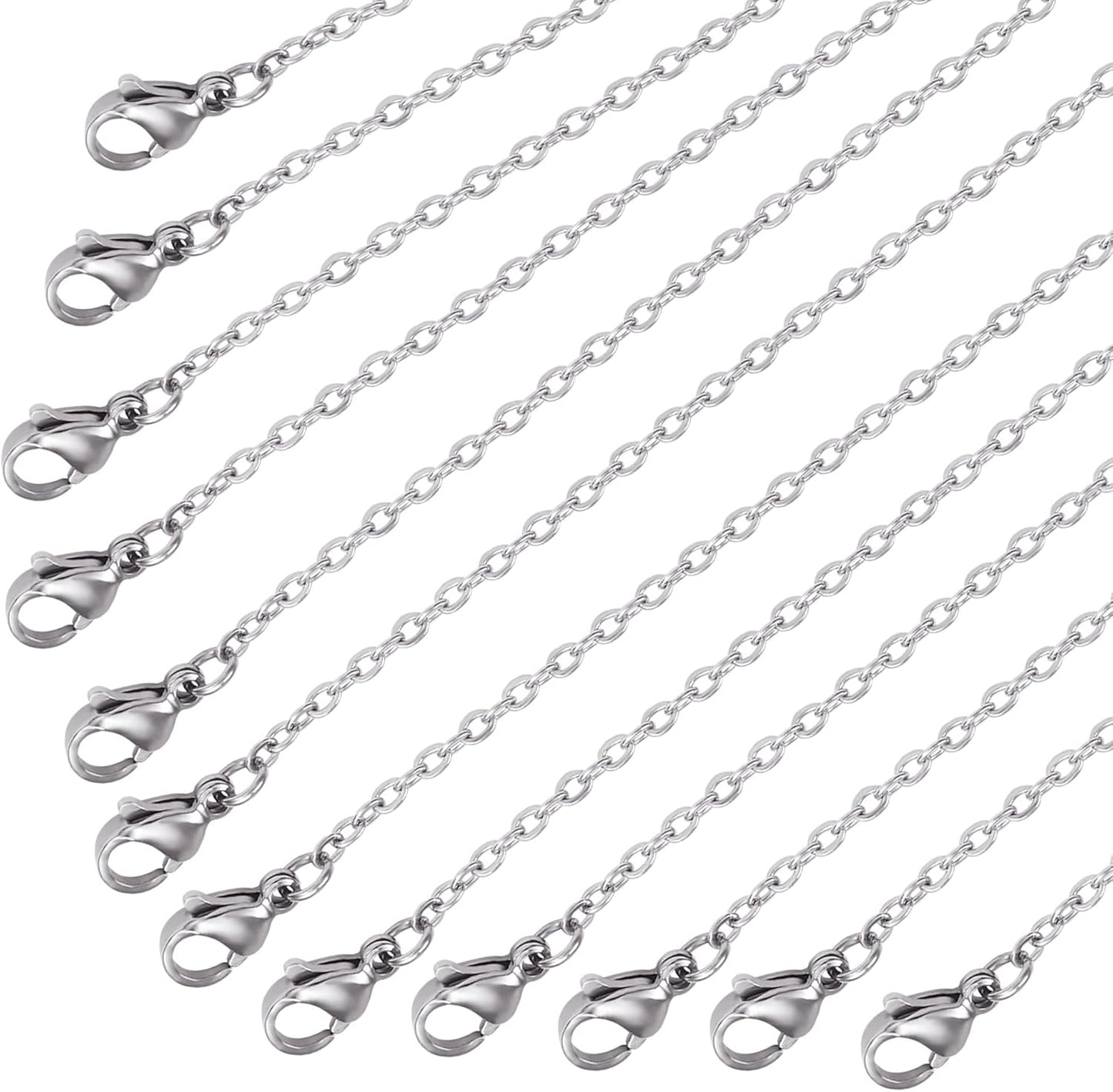 ALEXCRAFT Wholesale 12 PCS Genuine Stainless Steel Cable Chain Necklace Chains Bulk for Jewelry Making(18 Inch(1.5MM))