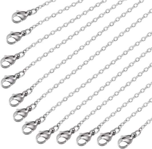 Wholesale 12 PCS Genuine Stainless Steel Fine Cable Chain Necklace Chains Bulk for Jewelry Making (26 Inch(2MM))