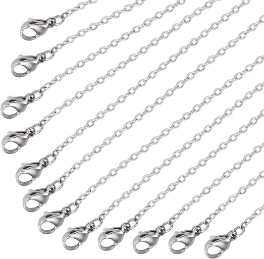 Wholesale 12 PCS Genuine Stainless Steel Cable Chain Necklace Chains Bulk for Jewelry Making (18 Inch(2MM))