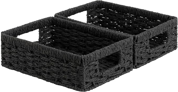 StorageWorks Small, Pantry Baskets, Wicker Storage Baskets for Organizing, Shelves, Pantry Organizers and Storage, Black, 2-Pack