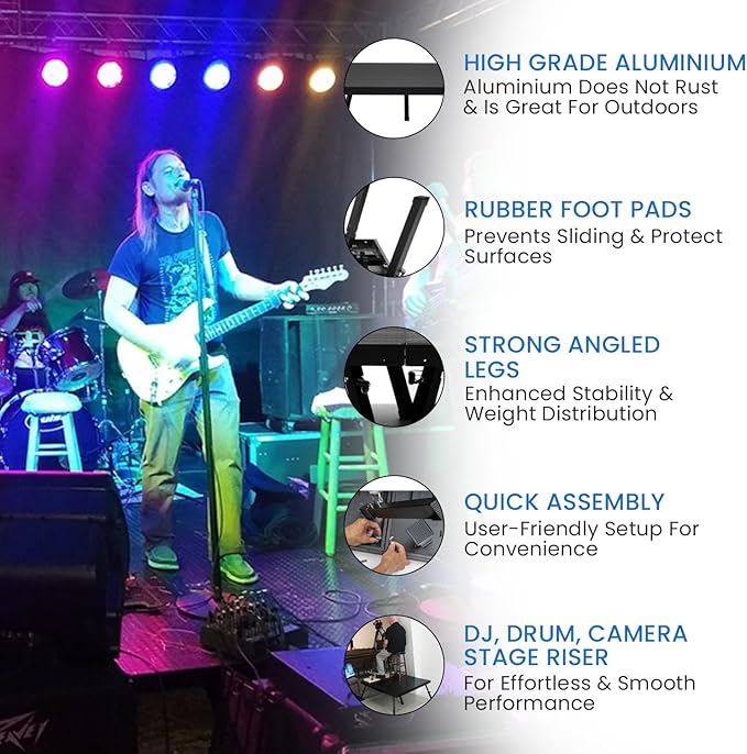 8'x24' MYSTAGE 12 Stage Platform - Portable, Folding Lightweight Aluminum Performance Deck with Adjustable Height 17"-28" - US Patented Design