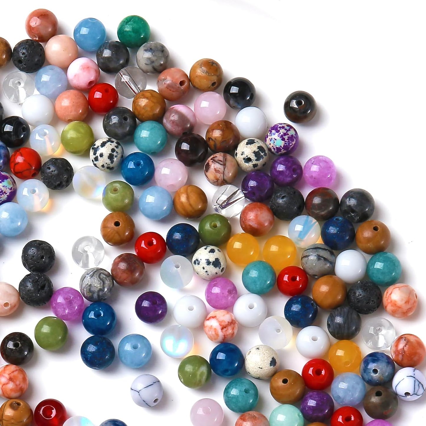 100PCS 10MM Mixed Color Stone Beads Round Loose Spacer Gemstone Beads for Jewelry Making DIY Bracelet Necklace Crystal