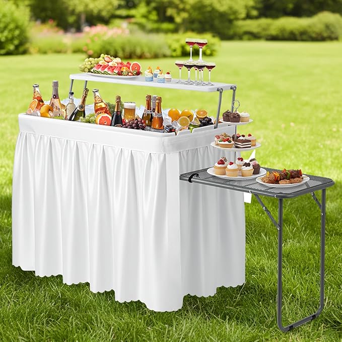 VINGLI Ice Table with Extra Storage Shelf,Side Table, Portasble Cooler Side Table with Removable Skirt, Patio Table, Indoor & Outdoor Bar for Events, Parties and Camping