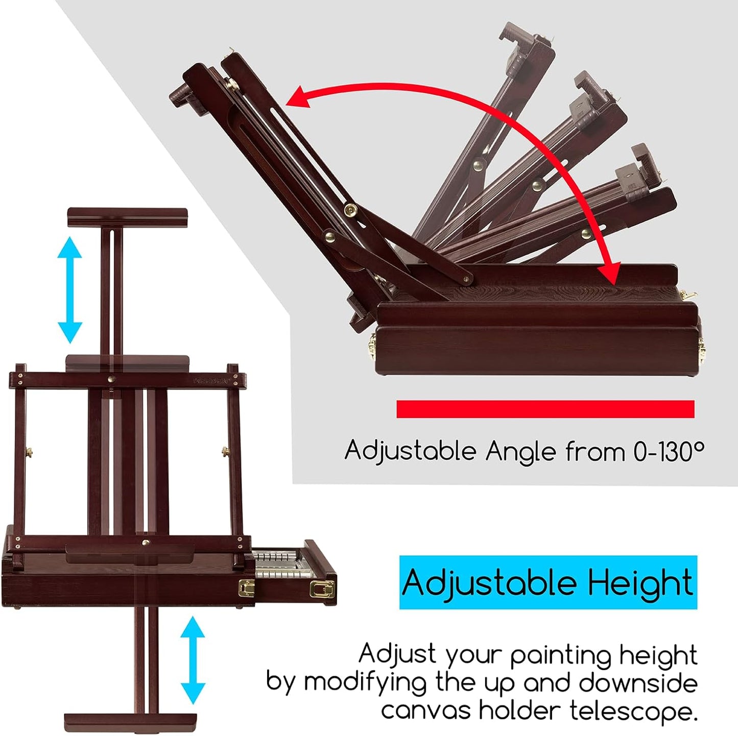 MEEDEN Studio Sketchbox Table Easel with Metal Lined Drawer - Adjustable Solid Beech Wood Tabletop Easel & Sketchbox Artist Easel with Storage, for Studio or Plein Air - Holds Max 34", Walnut