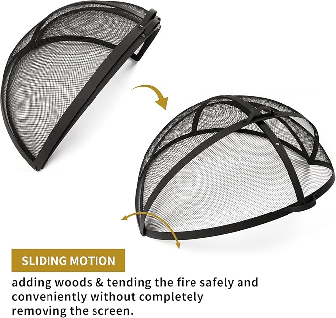 Outdoor Fire Pit Spark Screen Cover Accessory, 36In Patio Round Easy-Opening Fire Mesh Screen Guard, Heavy Duty Steel Firepit Ember Lid with Hinge