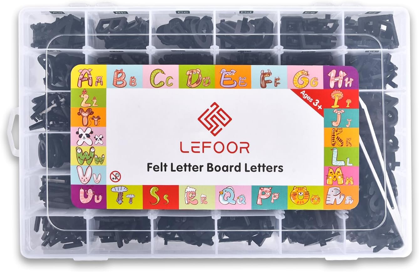 Felt Letter Board Letters,PRE-Cut Characters with Sorting Tray,Felt Board Letters (1 Inch Plus Black)