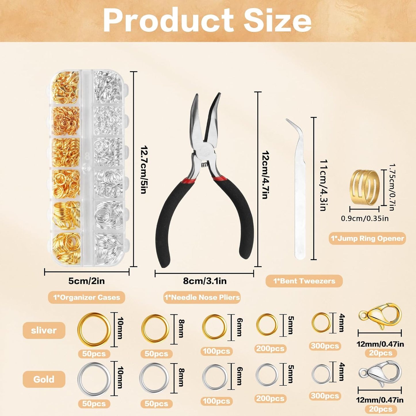 1440 Pcs Jump Rings for Jewelry Making Kits, Silver Gold Jewelry Jump RingsJewelry Repair Kit for Necklaces Lobster Clasps DIY Crafts Keychains Repair Supplies Tools, with Pliers/Tweezers/Ring