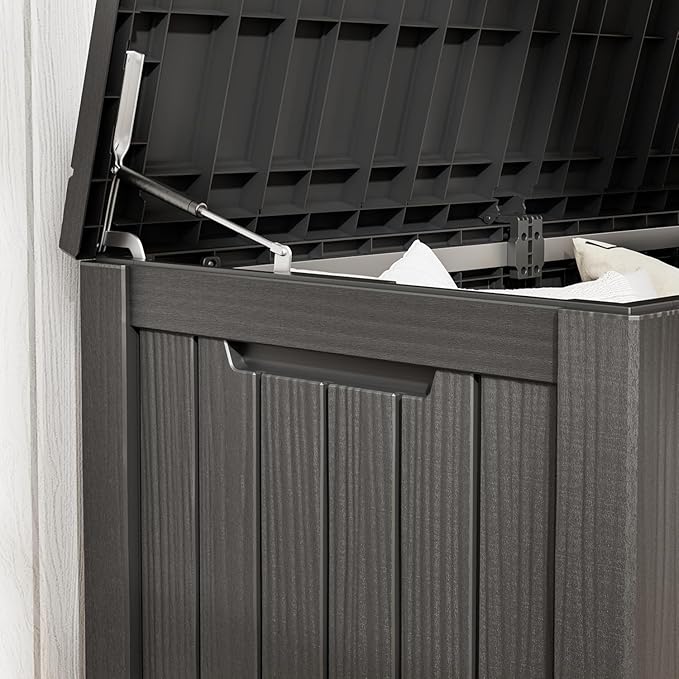 NUNU LAB 180 Gallon Outdoor Storage Box,Resin Large Sturdy Deck Box, Backyard Outside Storage Box Waterproof with Double Wall Panels,Package Delivery Box,Garden Box,Tool Box,Outdoor Hose Storage Bin