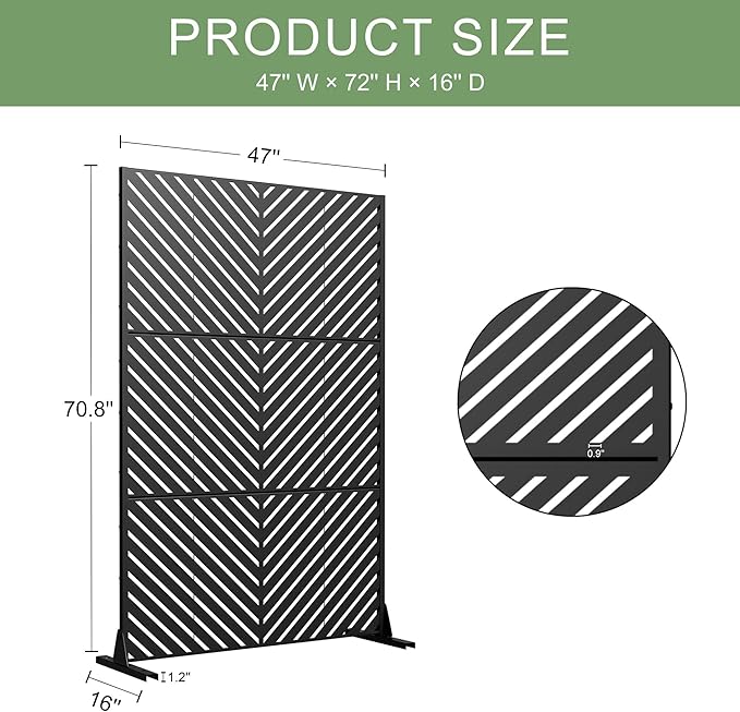 Casaphoria Metal Privacy Screen 72" H x 45" W, 2 Pack Outdoor Freestanding Decorative Divider for Patio & Garden with Stable Base, Black-Parallel