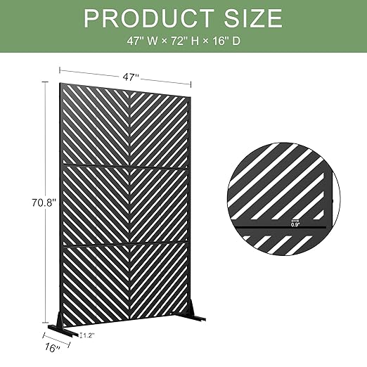 Casaphoria 72" H x 47" W Metal Outdoor Privacy Screen, Freestanding Decorative Divider for Patio, Deck, Balcony, and Garden with Stable Base, Black Parallel