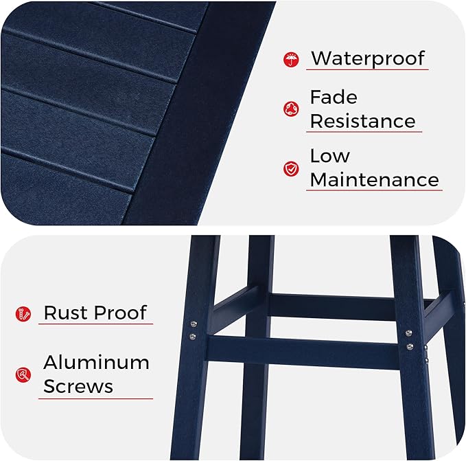 Costaelm Outdoor Bar Table, 42" Counter Height Square Patio Cocktail Bar Table with Umbrella Hole, Patio Bistro Dining Pub Table for Front Porch Deck Backyard Garden, Navy Blue