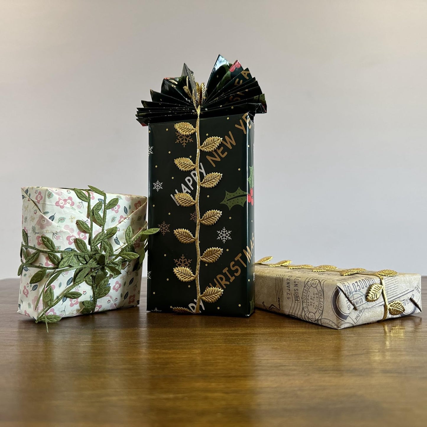 BASOKAN 100 Yards - Olive Green Leaves Leaf Ribbon Trim Rope for Garland DIY Crafts and Party Wedding Home Decorations