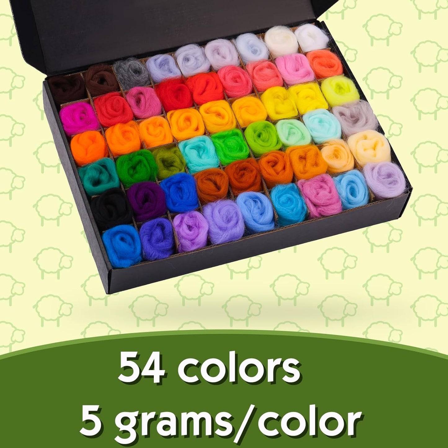 WONVOC 54 Colors Needle Felting Wool, 9.5oz/270g Roving Yarn, Wool Roving Bulk, Wool Roving for Needle Felting, Felting Wool Assorted Colors