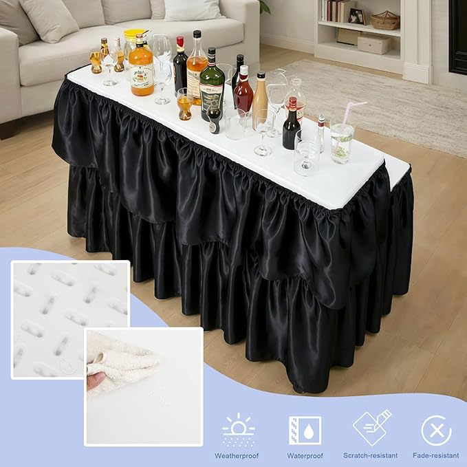 Bar Top Riser Tables Bar Riser with Skirt Mobile Folding Table Foldable Portable Risers for Banquet Events Home Party Picnics Restaurants(Table Not Included)(White,4 ft)