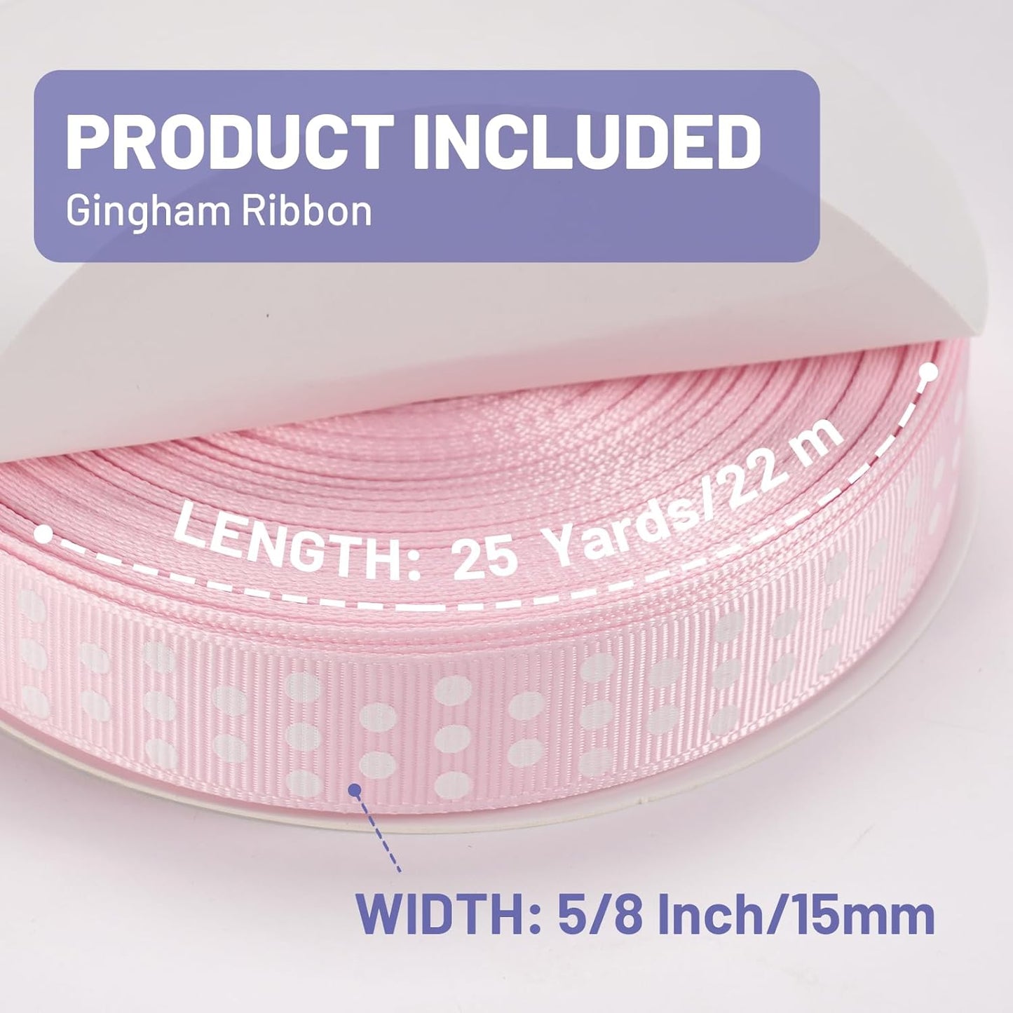 Polka Dot Grosgrain Ribbon 5/8 Inch, 25 Yards Spool Pink and White Dot Craft Ribbon for Christmas Gift Wrapping DIY Crafts Hair Bows Wedding Party Decor Sewing and Home Decoration