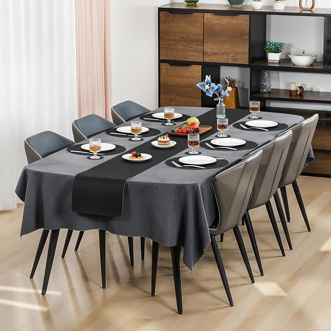 Myir JUN Round Placemats, Dual Sided Faux Leather Place Mats Set of 4 Indoor/Outdoor Non-Slip Washable Table Mats (Black, 4 Pack)