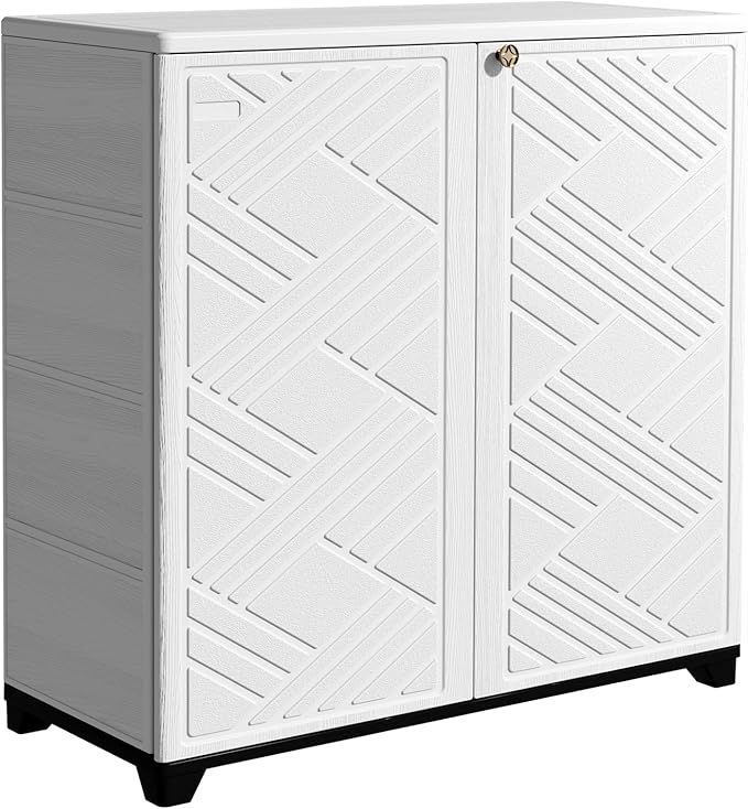 Storage Box Outdoor Caninet,Resin Indoor Storage Box Waterproof,Outdoor Storage Cabinets for Patio/Garden/Backyard(with 1 Shelf)-White