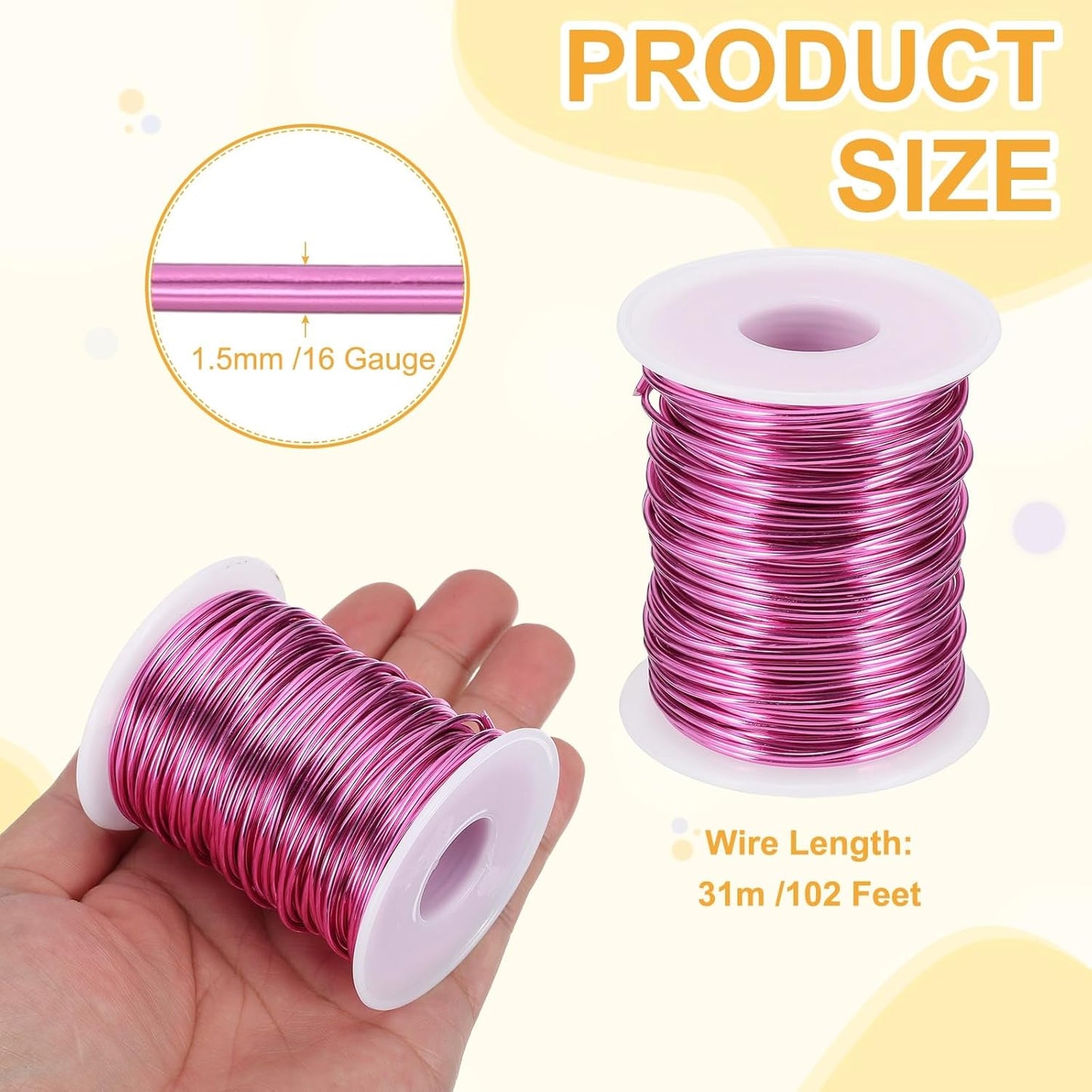 uxcell 16 Gauge / 1.5mm Anodized Aluminum Wire for Jewelry Craft Making, 102 Feet Bendable Flexible Wire for DIY Home Decor Gardening Sculpture, Dark Pink