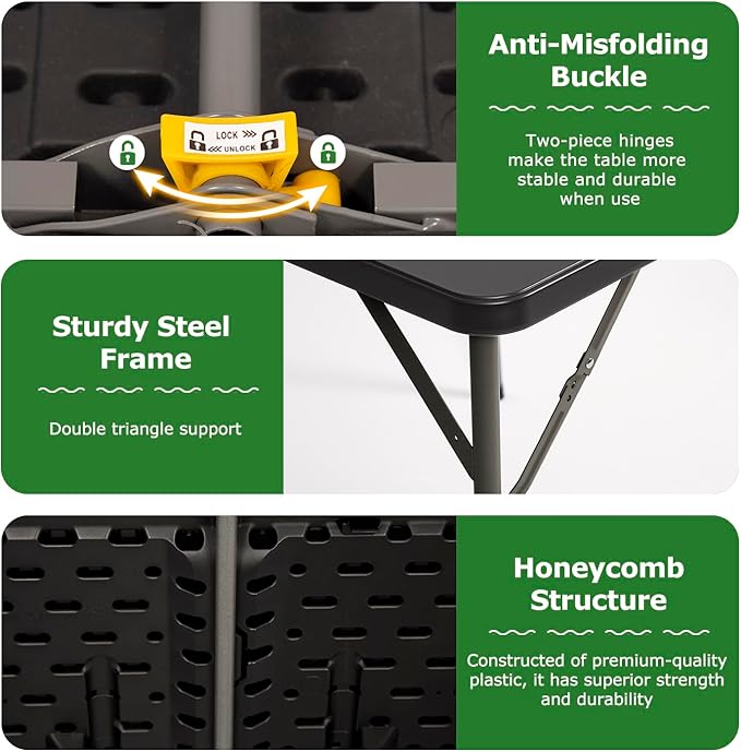 BestOffice 8 FT Picnic Table Folding Table Camping Plastic Table Fold Up Table Lock for Party Event, Black
