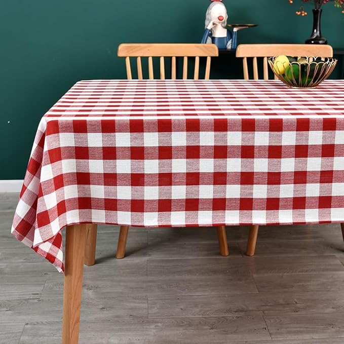 Gingham Table Cloth for Rectangle Tables red Checkered Plaid Tablecloth Heavy Duty Cotton Blend Washable & Wrinkle Table Cover for Outdoor Kitchen Dining Picnic Camping (60x84 Inch)