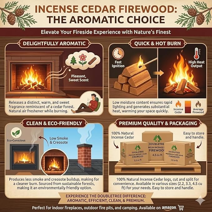 Double Tree - Kiln Dried Premium Incense Cedar Firewood (16inch Logs) (Includes Firestarter) (Large 2.2 Cubic ft for Fireplace,Campfire,Wood Stove, Fire Pit, Split Wood for Solo Stove or Breeo)