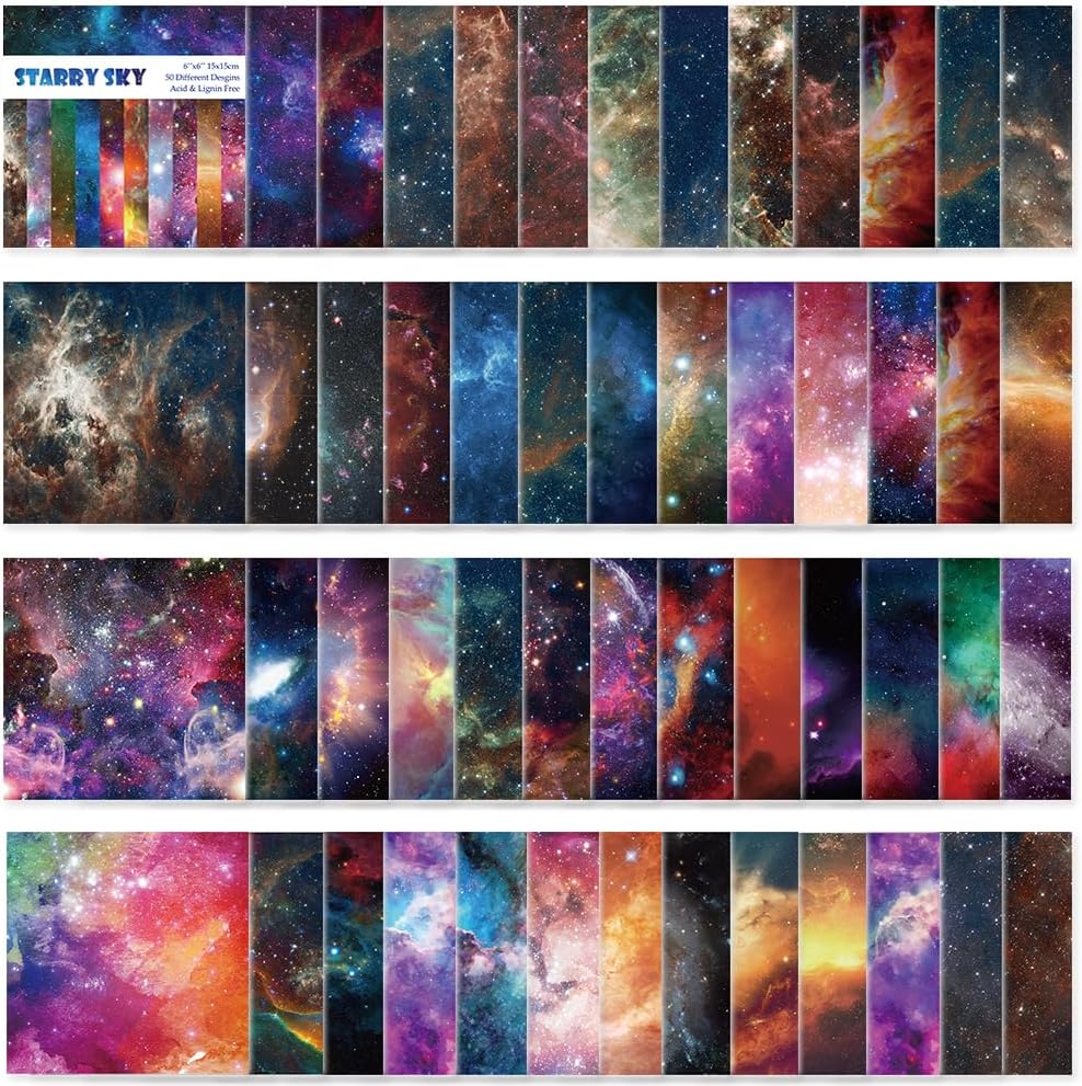 Origami Paper Kit 50 Sheets 70GSM 6 Inch Square Double Sided Color 50 Vivid Japanese Washi Chiyo Colors for Hand Crafts Origami Paper Arts Creativity.Galaxy