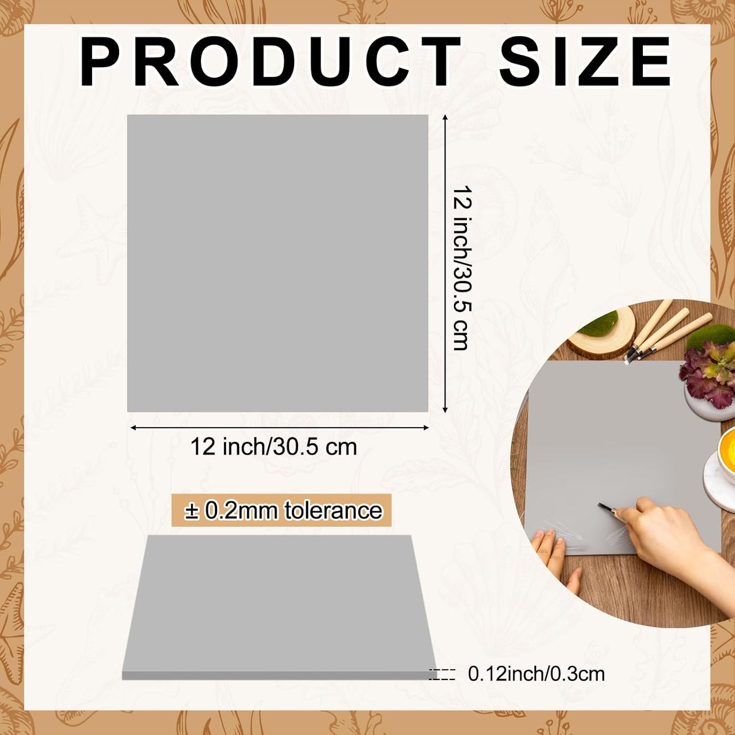 Yeaqee 2 Pcs 12 x 12 Inch Linoleum Block Rubber Carving Block Soft Linocut Blocks Large Linoleum Sheet Unmounted Lino Plates for Engraving Art Project Printmaking Artist Studio Supplies, Gray