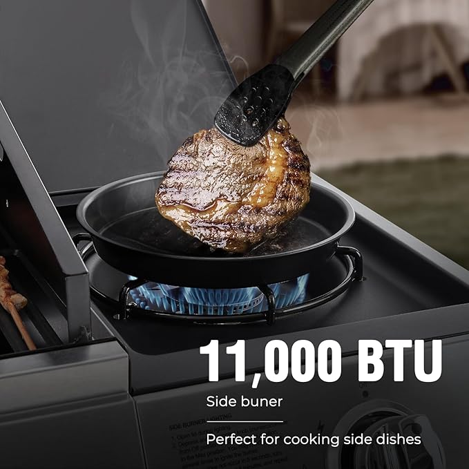 Lyromix 4 Burners Gas Grill with Side Burner, Propane Grill with Wheels and Storage, Outdoor Gas BBQ with Oil Tray and Thermometer for Patio and Party, 49200 BTU