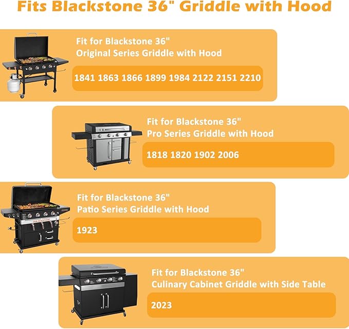 Grill Cover for Blackstone 36" Griddle 5482, for 1863 1866 1899 1923 1984 2085 2102 2122 2149 2151 2162 2177 2210 2212 2249 2256 2310 2322, 600D Heavy-Duty Waterproof Cover Blackstone with Hood