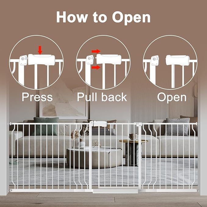 WAOWAO Baby Gate 62.20-71.26" Extra Wide Pressure Mounted Walk Through Swing Auto Close Safety White Metal Toddler Kids Child Dog Pet Puppy for Stairs,Doorways,Kitchen