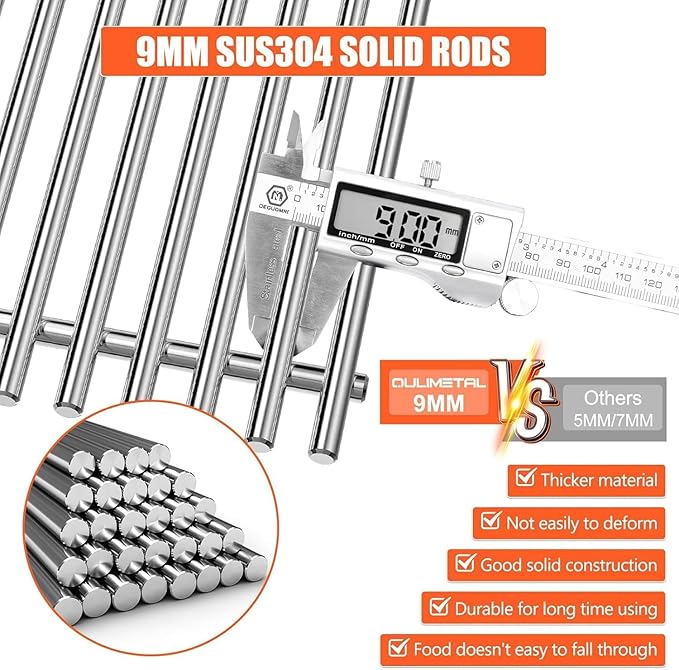 QuliMetal SUS304 9MM Grill Grates for Weber Genesis II E-410/E-415/E-435, Grill Parts for Genesis II/LX E-440 Series Gas Grills, 304 Stainless Steel Grill Grates Parts for Weber GS4 66089 66097