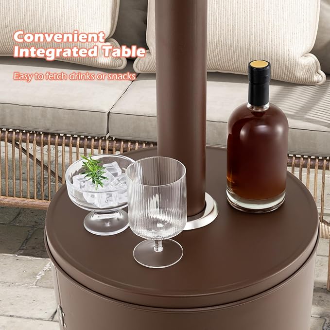 Tangkula 50,000 BTU Propane Outdoor Heater, Patio Heater with Strengthened Stainless Steel Burner, Tip-Over, Flame-Out Protection and Wheels, Outdoor Heaters for Patio (Brown)