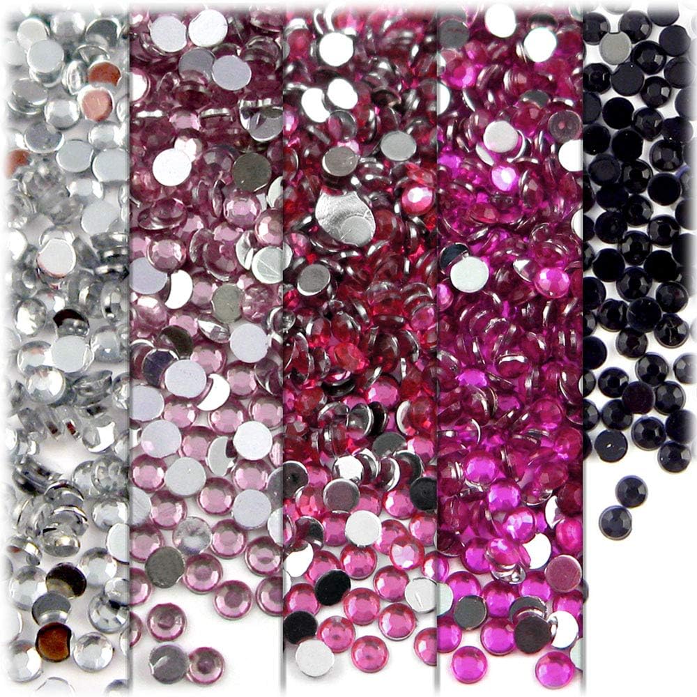The Crafts Outlet 5-PK Set (7,200-Piece), Round 3mm Rhinestones, Flatback, Purple Tones