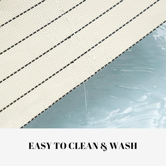 Placemats Set of 8 Vinyl/Plastic Woven Place Mats for Kitchen Table Indoor/Outdoor Washable Placemat Wipeable Dining Table Mats (White Stripes,8)