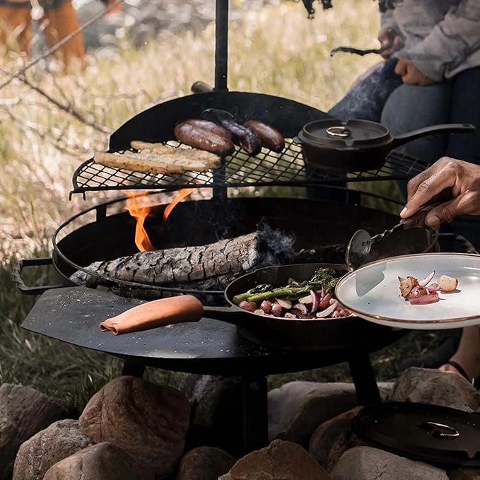 Barebones Cowboy Fire Pit Grill Side Table 23-Inch - Cowboy Grill Accessories for Outdoor Grills - Camping Cookware