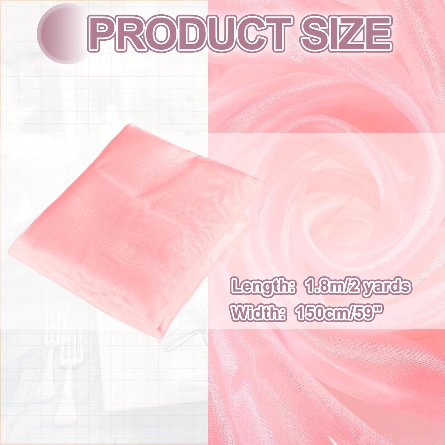 MECCANIXITY Iridescent Sheer Organza Fabric, 2 Yards x 59 Inches Solid Holographic Shiny Fabric Organza Cloth for Wedding, Curtains, Costume, Photo Background, Dark Pink