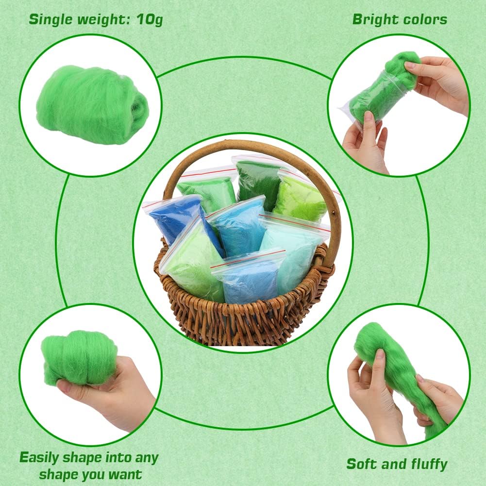 WONVOC 2.82oz Needle Felting Wool, 8 Colors Wool Roving, Wool Roving for Needle Felting, Nature Wool Roving Yarn, Needle Felting Color Wool Sets, Hand Spinning Wool Roving Wool Yarn