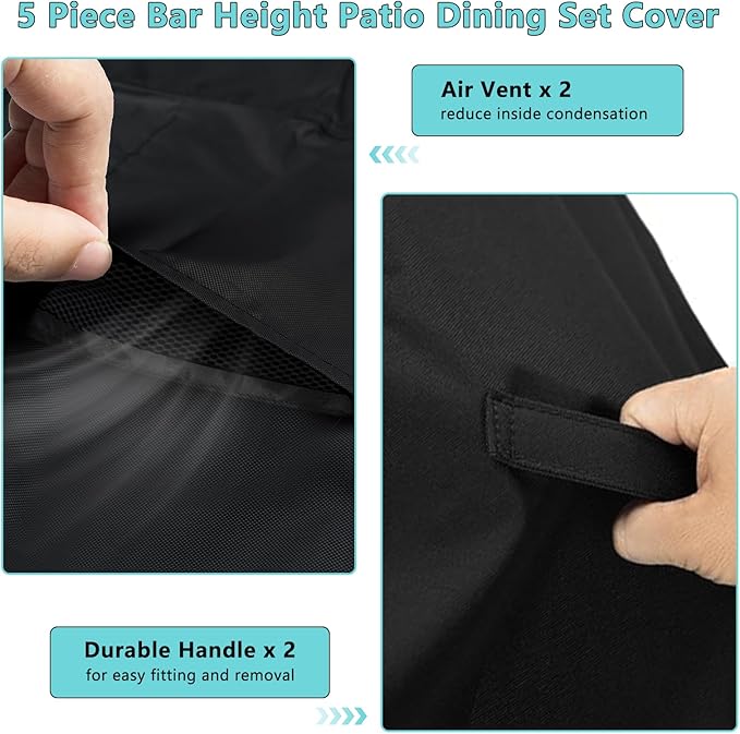 Kovshuiwe 5 Piece Bar Height Patio Dining Set Covers 600D Oxford Fabric Waterproof 60 Inch Square Patio Bar Height Table & Chair Sets Cover, Black
