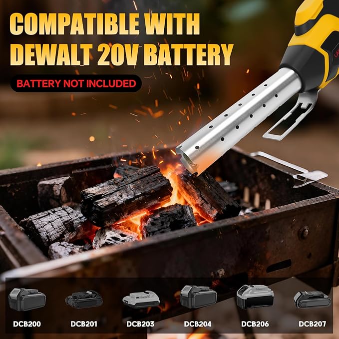 Cordless Electric Fire Starter for Dewalt 20V Battery, Charcoal Starter and Lighter, 400W Motor 1470℉ Maximum for Grill, BBQ, Wood Burning Fireplaces & Camping(No Battery)