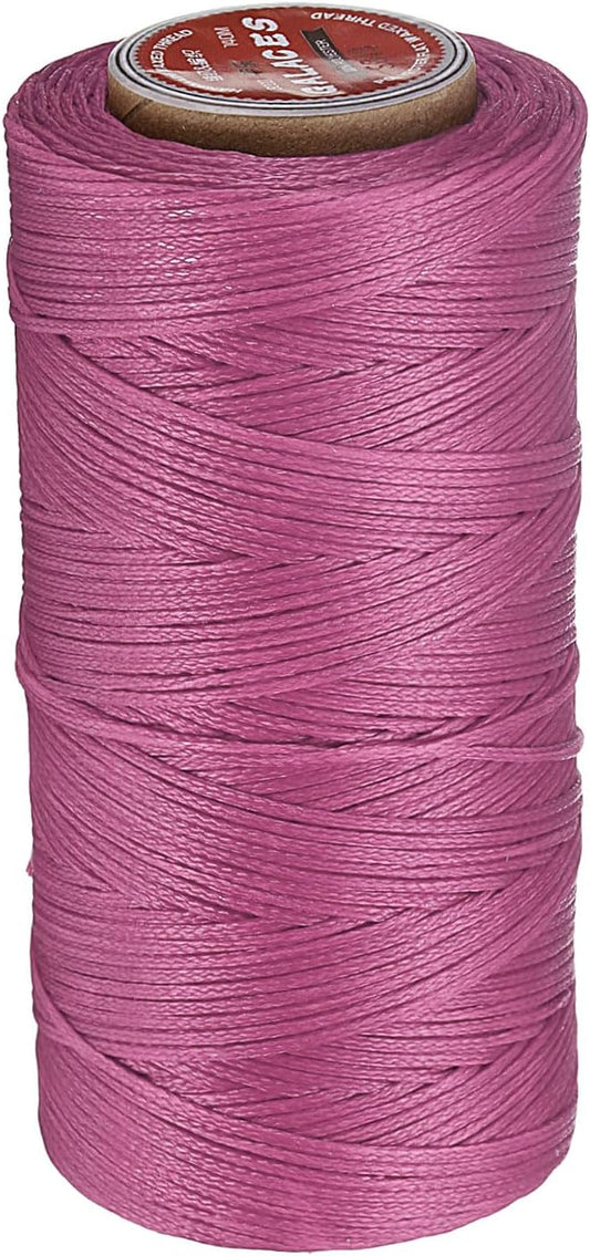 uxcell Flat Leather Sewing Waxed Thread, 140m / 153 Yards Polyester Wax String, 300D Wax Stitching Cord for Leather Crafts, Bookbinding, Bracelets Braided, Pale Pink