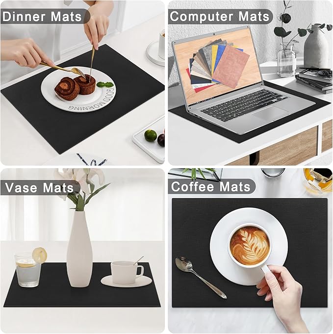 Homaxy Faux Leather Heat Resistant Placemats for Dining Table Set of 8, Waterproof Wipeable Washable PU Table Mats, Easy to Clean Anti-Slip Place Mats, 11.8" x 17", Black