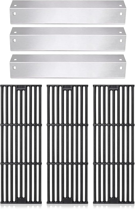 Criditpid Grill Replacement Parts for Char Griller 5050, 5650, 3001, 3030, 5072, 4000, King Griller 5252 Gas Grill, Cast Iron Grill Grates and Heat Plates Tent for Char-Griller Replacement Parts