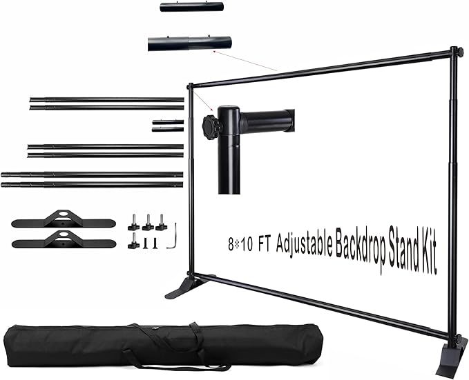 iElyiEsy 10x8FT Strengthen Heavy Duty Thickened and Sturdier Background Stand, Adjustable Step and Repeat Stand with Carrying Bag for Parties Photo Booth Trade Show