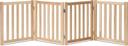 LZRS 4-Panel Wooden Free Standing Foldable Dog Gate Indoor – 24" High, Extra Wide Step-Over Safety Pet Gate for Doorways, Stairs, Hallways, Large Spaces & Playpen for Puppies Indoor Use, Natural