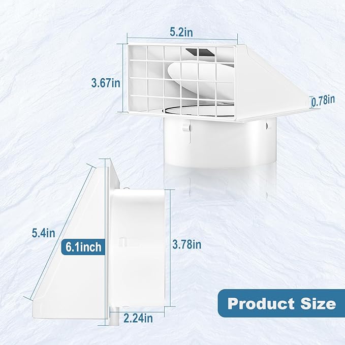 Hon&Guan Dryer Vent Cover Outside with Removable Mesh, Wall Mount Extractor Vent with Rubber Cushioned Non-Return Flap, Metal Outside Dryer Vent Cover for House (White, 4 Inch)