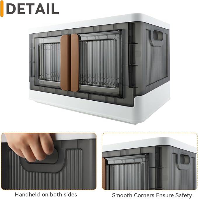 Storage Bin, Plastic Cabinet, 8.4 Gallon Capacity (32L Per One), 2 Pack, Collapsible Box with Lids, Foldable Drawer, Transparent, Organizers for Home and Office