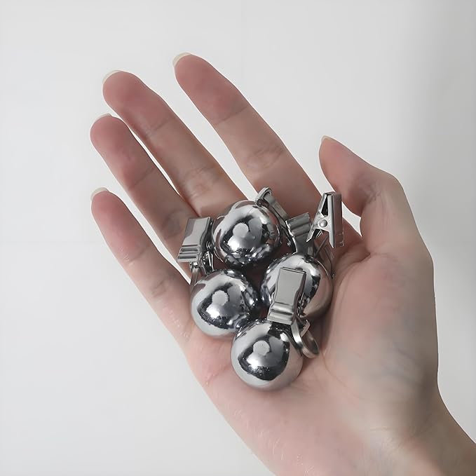 4 Pack Heavy Duty Tablecloth Weights, Stainless Steel Balls with Metal Tablecloth Clips for Outdoor Tables, Curtains & Christmas Flag, Add 9.6oz Weights for Holiday Dinner Party or Outdoor Picnic