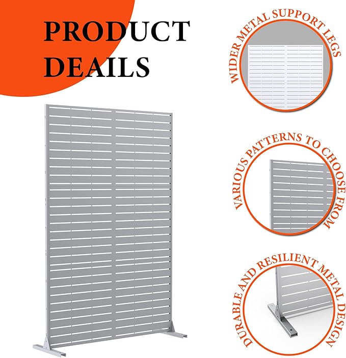 GarveeLife Metal Privacy Screen 72" h x 47" w, Outdoor Privacy Screens and Panels, Freestanding Decorative Fence for Patio Lawn Garden Deck Balcony, 3-Panel with Stand for Outdoor & Indoor Use