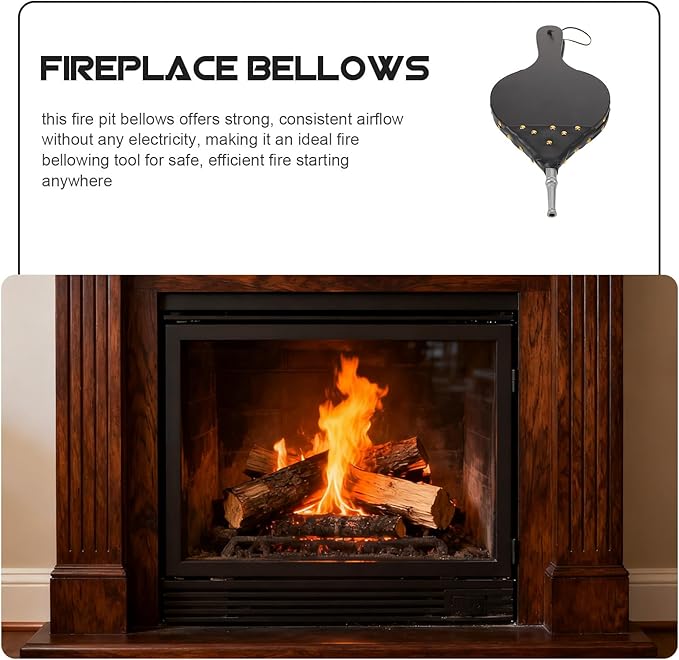 Wood Fireplace Bellows: Hand Crank Air Blower - Portable Fire Pit Starter with Metal Nozzle - Decorative Rustic Firewood Bellow Tool for BBQ Camping